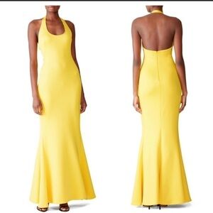 Black Halo Napa Halter dress in a vibrant yellow size 12. Trumpet skirt